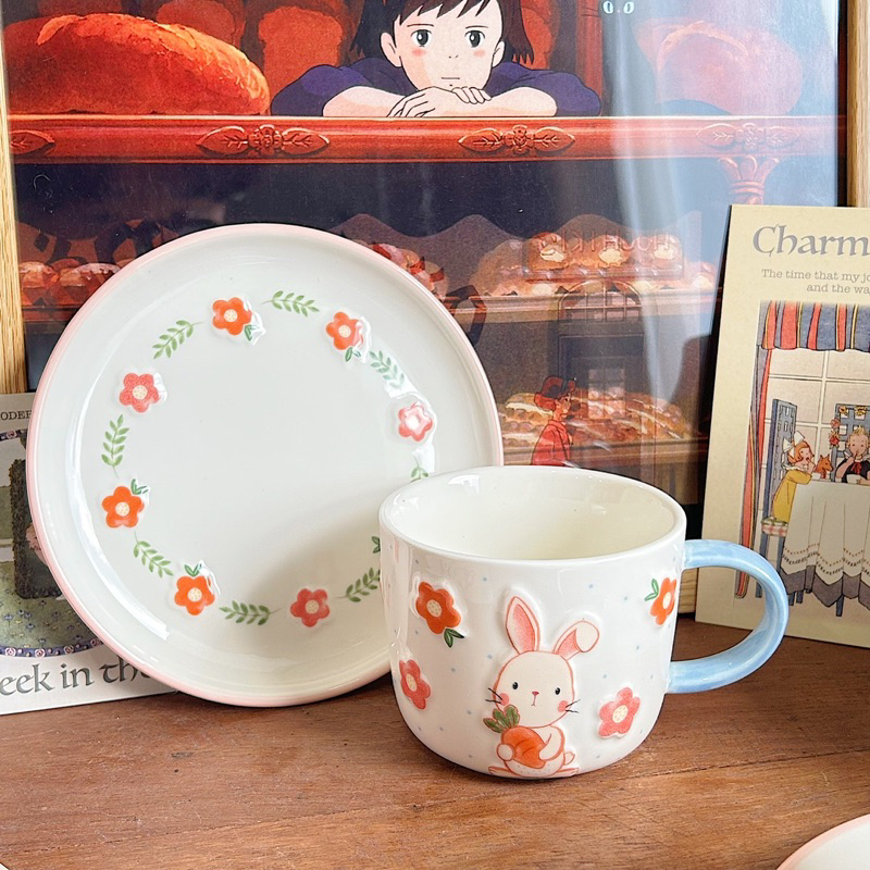 Set ấm tách trà thỏ uống trà vintage