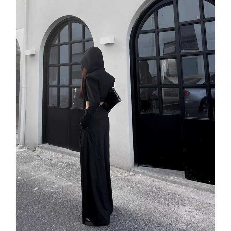 Áo khoác thu đông nữ dài tay độn vai có mũ trùm form crotop siêu cá tính ELWYN EL48