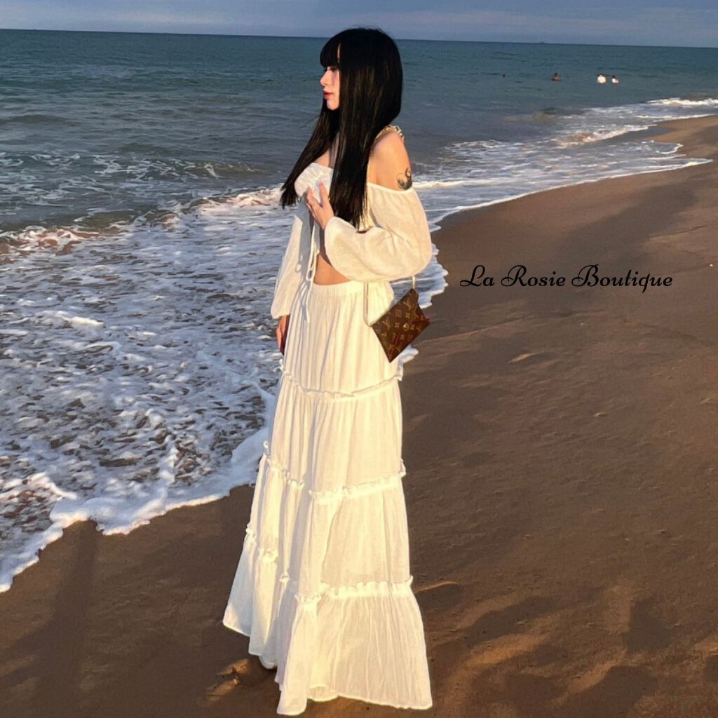 Chân váy dài vải tơ nhúng nàng thơ, đi biển - La Rosie Boutique