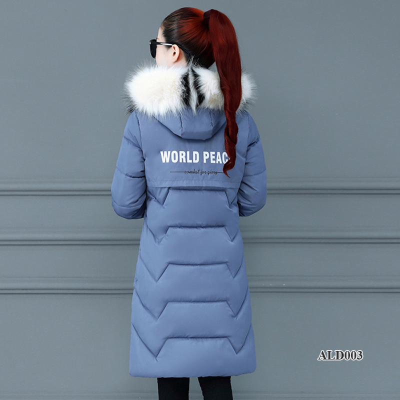 ALD003 - Áo phao nữ dáng dài, cổ lông, phong cách Hàn Quốc, lót bông ấm áp, nhẹ nhàng phù hợp đi chơi đi làm