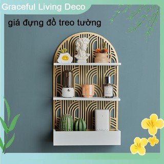 Giá để đồ sang trọng Bắc Âu Giá đựng đồ bằng sắt vàng trang trí nhà cửa Giá treo tường nhiều lớp