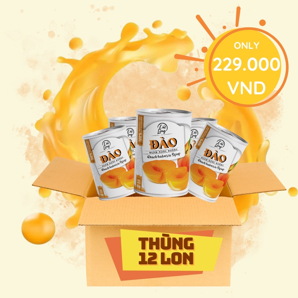 Lon Đào Ngâm Đường Cát Long Thùng 425g 12 Hộp Nguồn Nguyên Liệu Tự Nhiên Thuần Việt