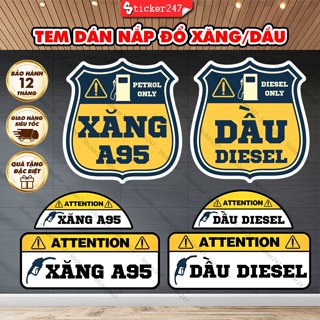 Tem Dán Nắp Bình Xăng, Bình Dầu 🌈Freeship Decal Dán Nắp Bình Xăng A95, Tem Dán Bình Xăng, Tem Dầu Diesel Cảnh Báo