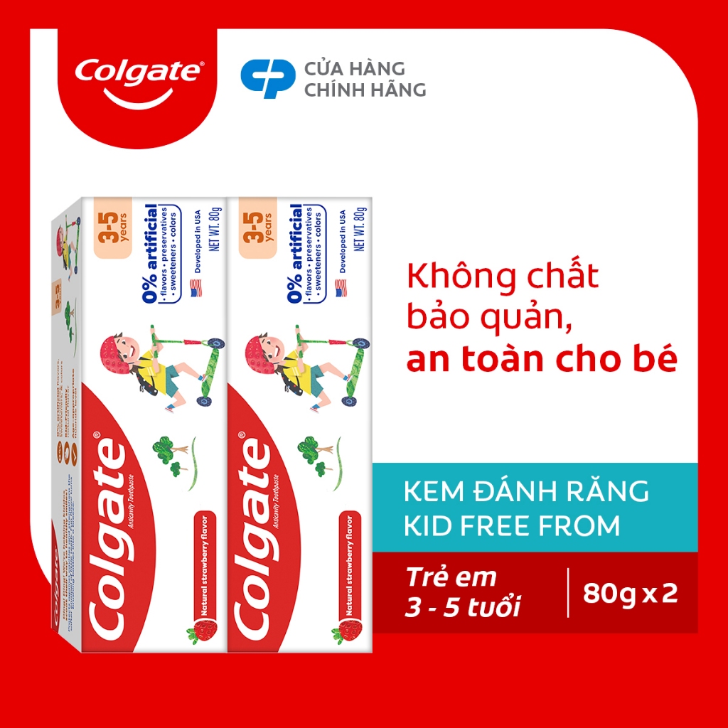 Bộ 2 Kem đánh răng Colgate Kid Free From cho bé 3-5 tuổi không chất bảo quản 80g