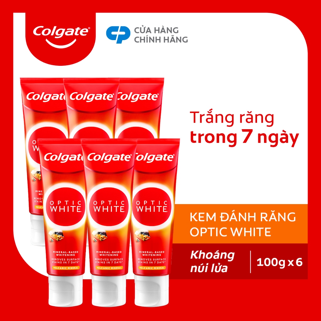 Bộ 6 Kem Đánh Răng Colgate trắng răng Optic White khoáng núi lửa Hàn Quốc 100g