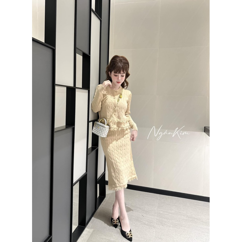 Set len vặn thừng tua rua chân váy dài Hàng QC