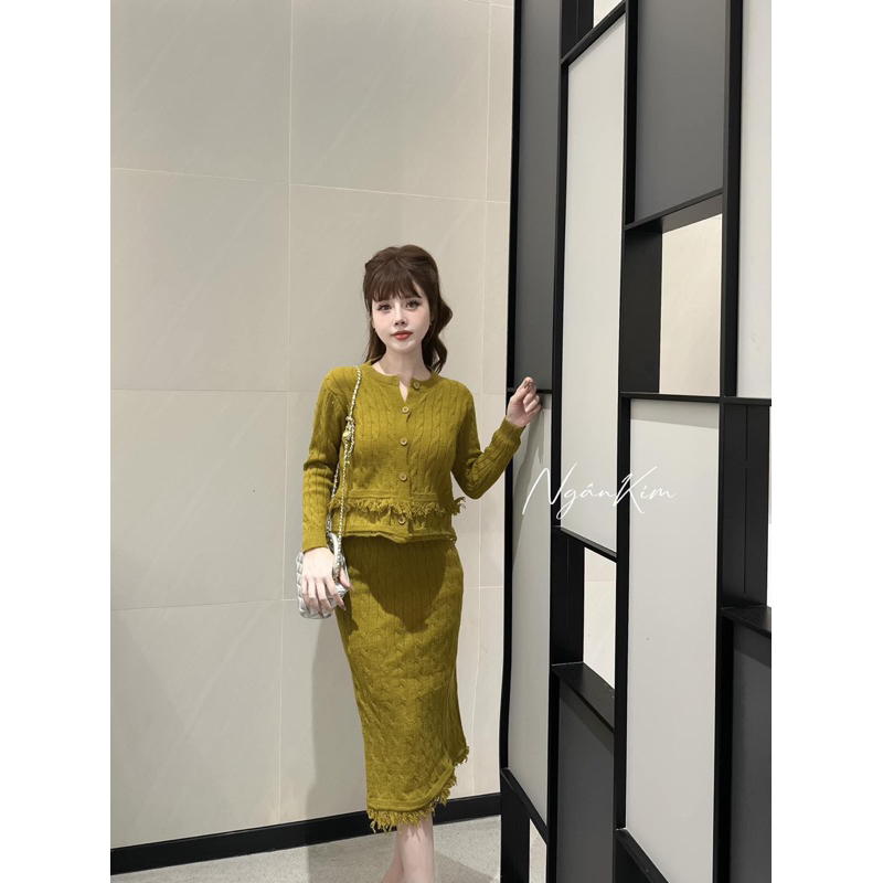 Set len vặn thừng tua rua chân váy dài Hàng QC