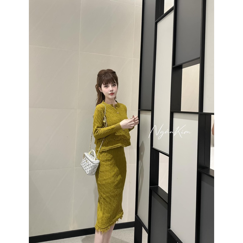 Set len vặn thừng tua rua chân váy dài Hàng QC