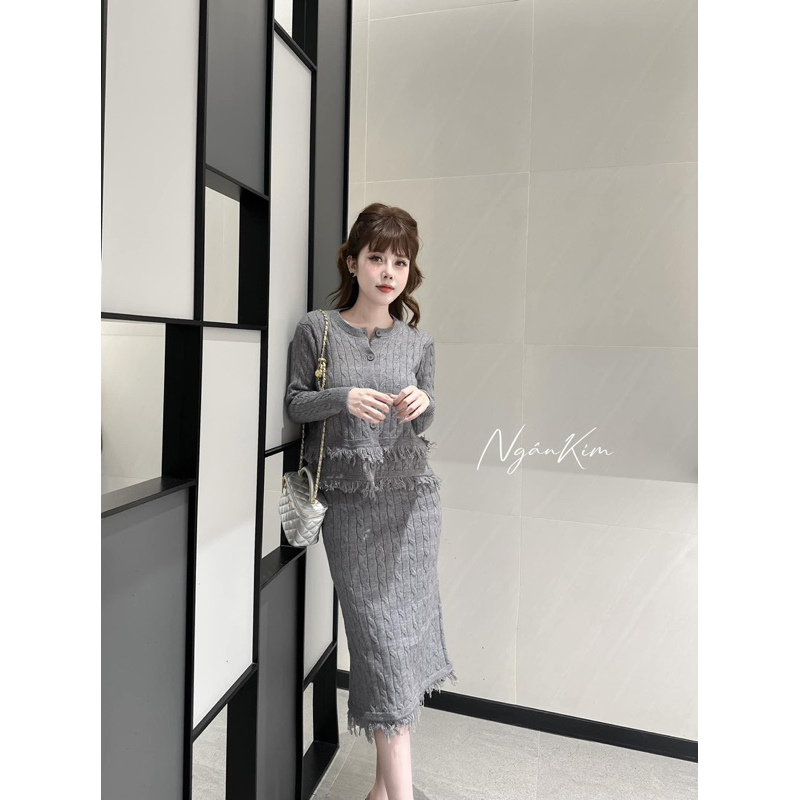 Set len vặn thừng tua rua chân váy dài Hàng QC