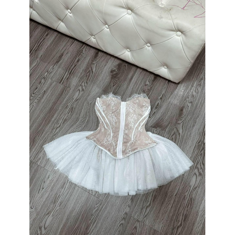 Set áo ren corest cúp ngực phối chân váy lưới mini dáng xoè công chúa, tiểu thư M1129