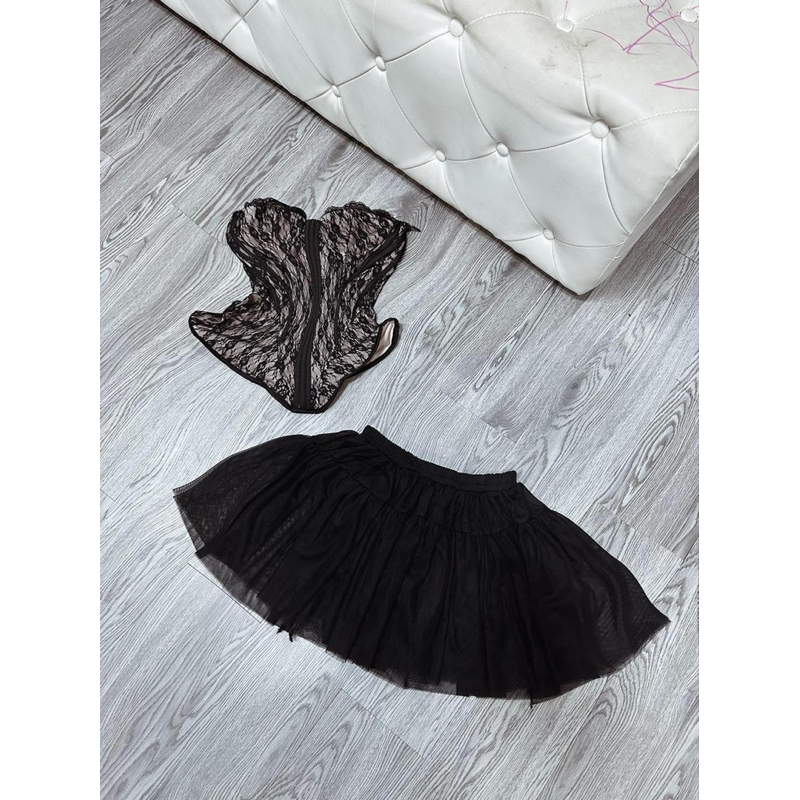 Set áo ren corest cúp ngực phối chân váy lưới mini dáng xoè công chúa, tiểu thư M1129