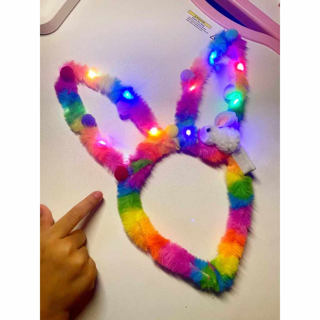 Băng Đô Cài Tóc Hình Tai Thỏ Nhấp Nháy 3 Chế Độ 10 Bóng Xinh Xắn, Bờm Cài Tóc Phát Sáng Cho Bé Dùng Khi Lễ Hội, Noel