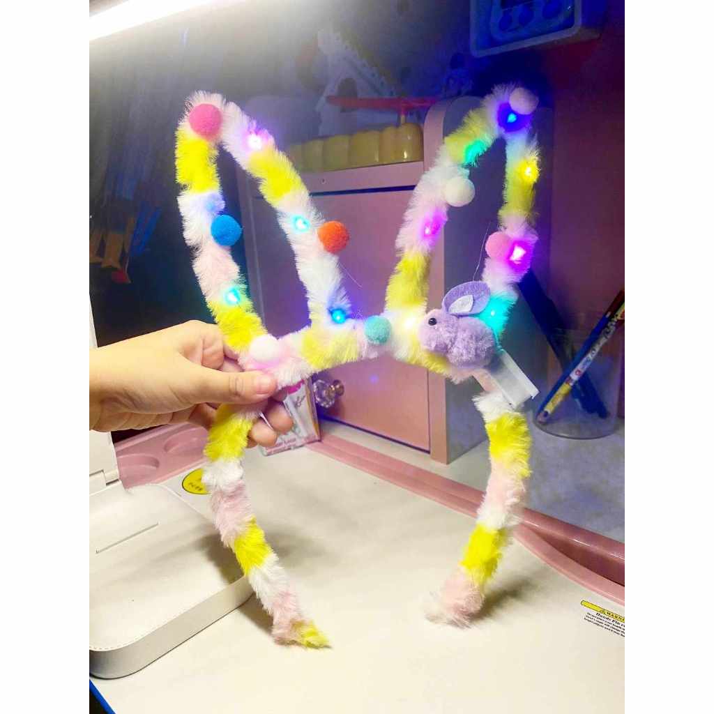 Băng Đô Cài Tóc Hình Tai Thỏ Nhấp Nháy 3 Chế Độ 10 Bóng Xinh Xắn, Bờm Cài Tóc Phát Sáng Cho Bé Dùng Khi Lễ Hội, Noel