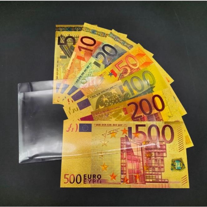 Combo 7 Tờ Tiền EURO Mạ Vàng Sang Chảnh Plastic Từ 5 - 500 EURO Tặng Kèm Bao Lì Xì Tết