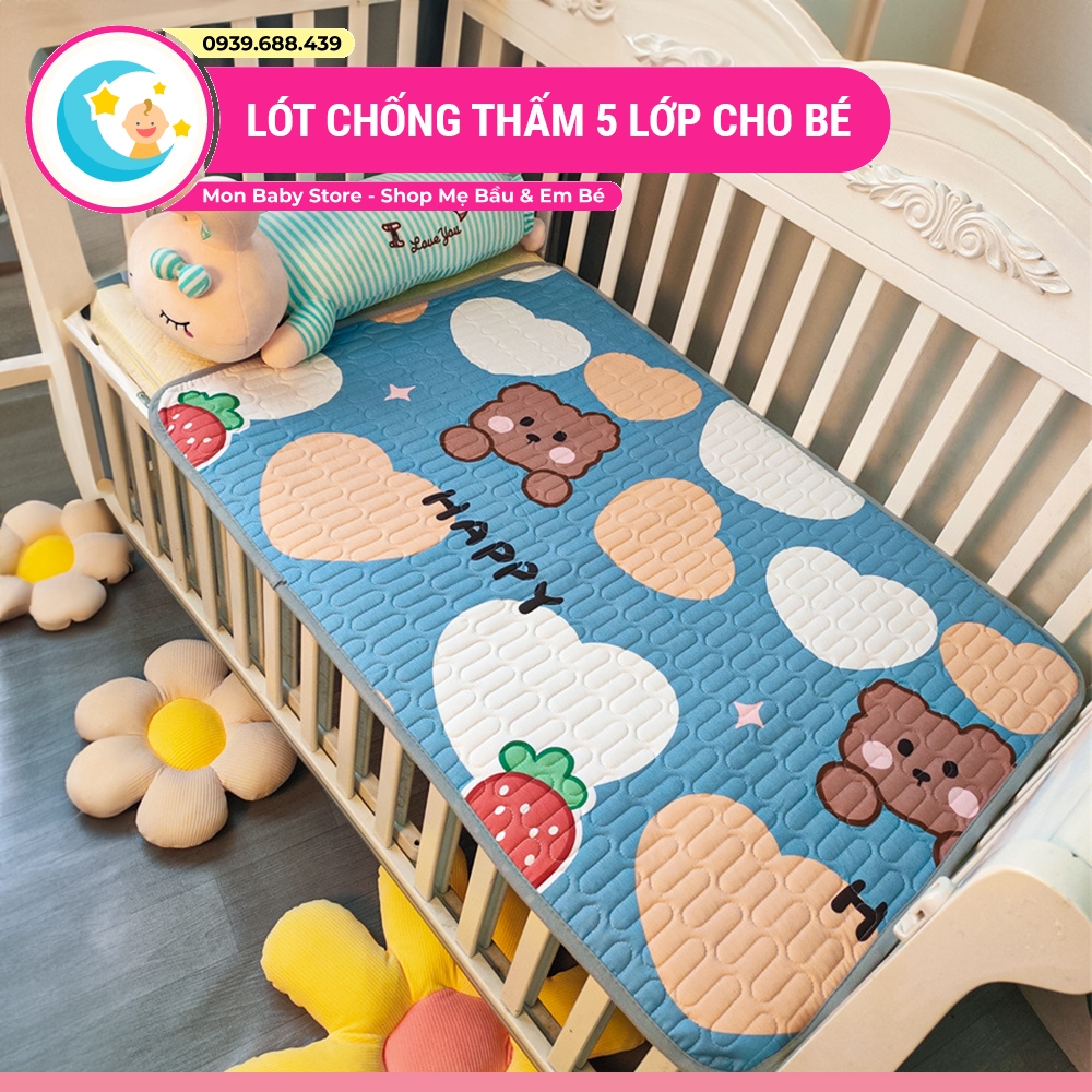 Miếng lót chống thấm cho bé 50cm x 70cm, thấm hút nhanh, khô thoáng cho da, tấm lót chống thấm giường và nôi cho bé