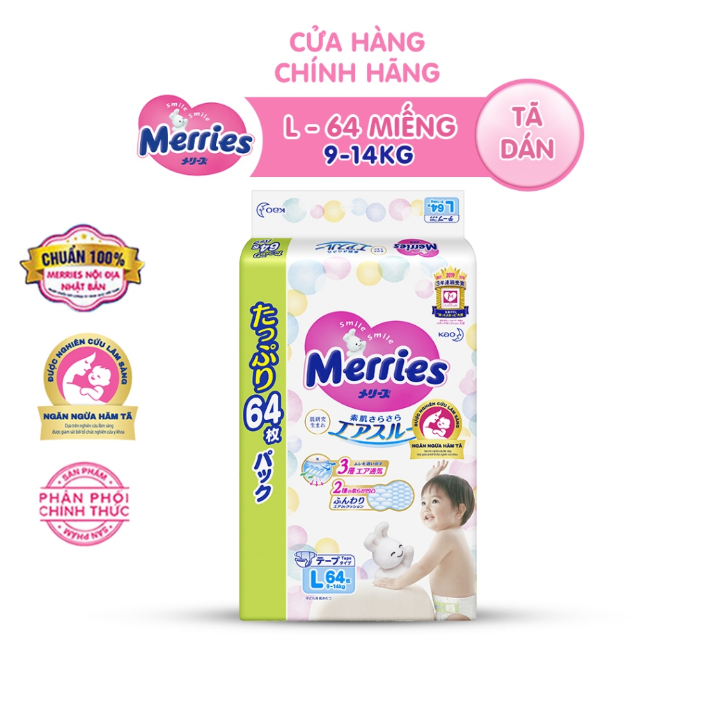 Qùa - Tã/bỉm dán Merries Jumbo size L64 (Cho bé 9-14kg)