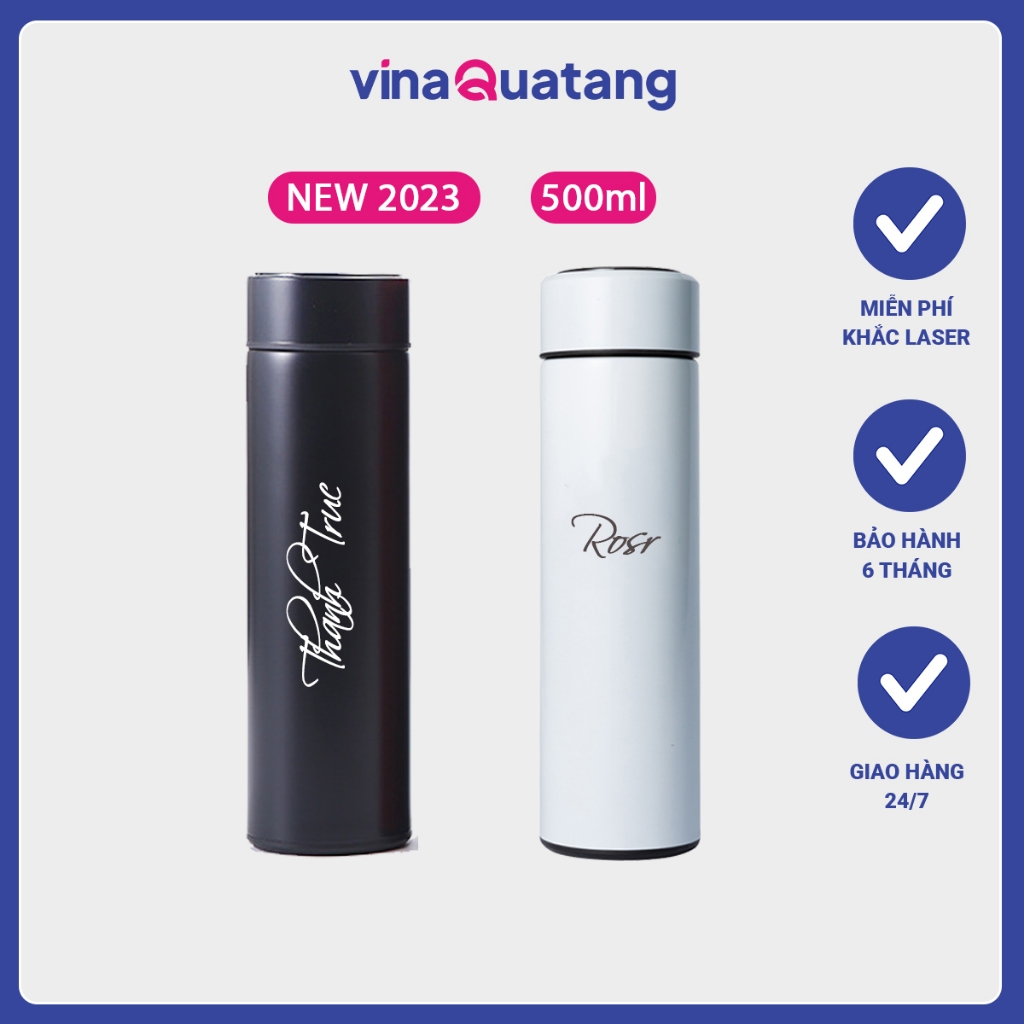 Bình giữ nhiệt 500ml, bình giữ nhiệt khắc tên, inox 304, bình giữ nhiệt trụ tròn, bình giữ nhiệt quà