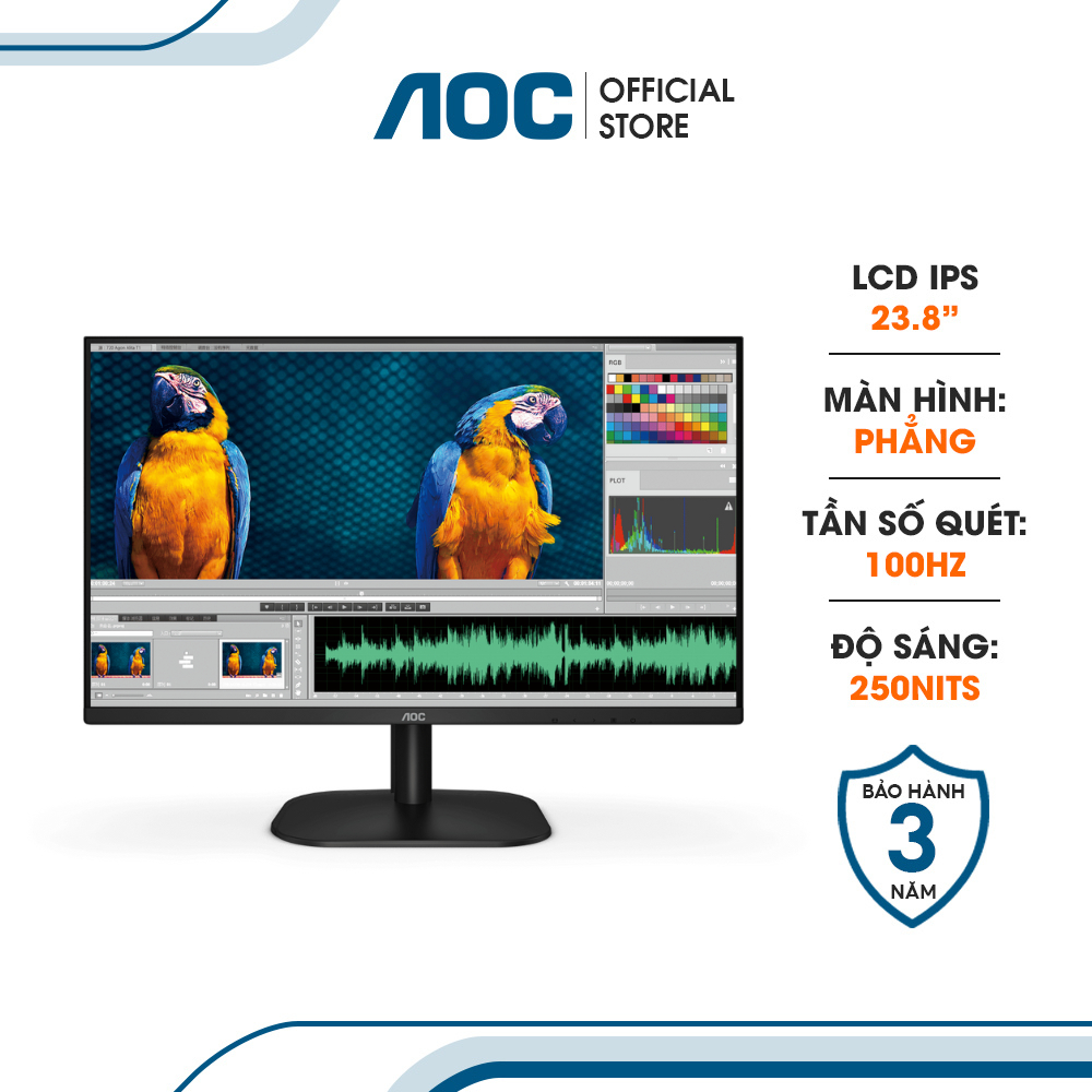 Màn hình LCD AOC 24B2H2/74 | 23.8" IPS Panel Monitor, Full HD, 100 Hz, 4ms, phẳng