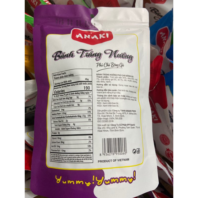 Bánh tráng nướng phủ chà bông gà