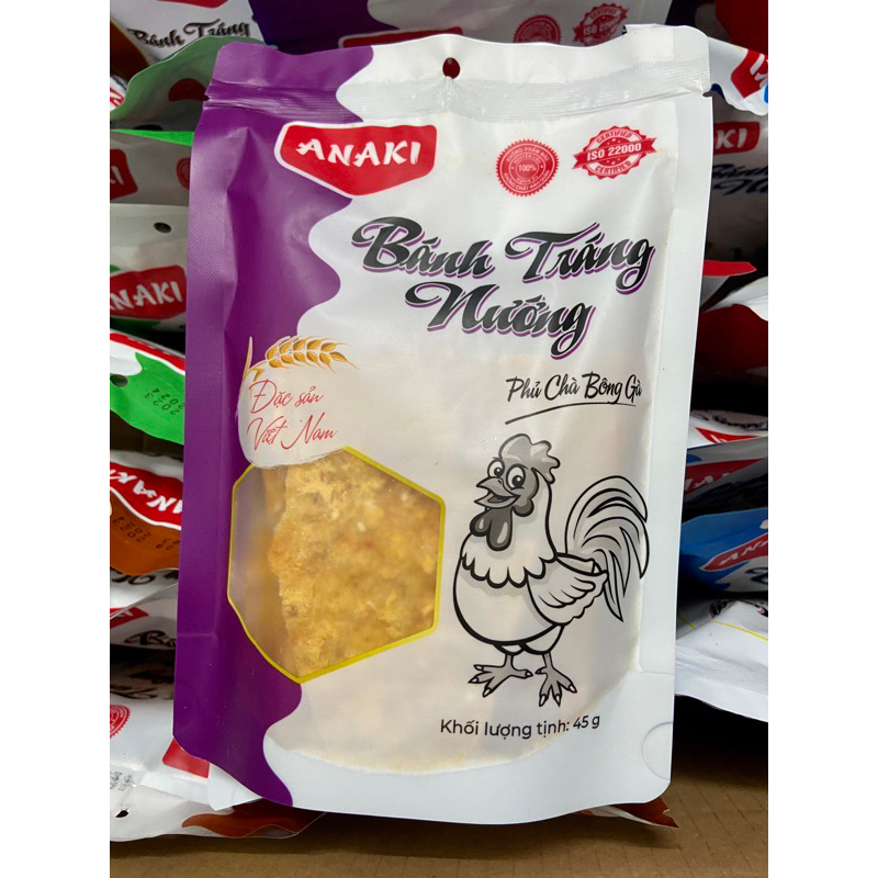 Bánh tráng nướng phủ chà bông gà