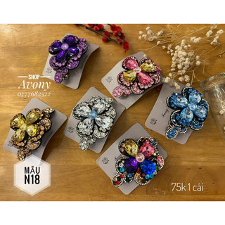 [Mẫu N17, N18] Kẹp đuôi tóc (kẹp sau) đính đá màu và pha lê hình hoa