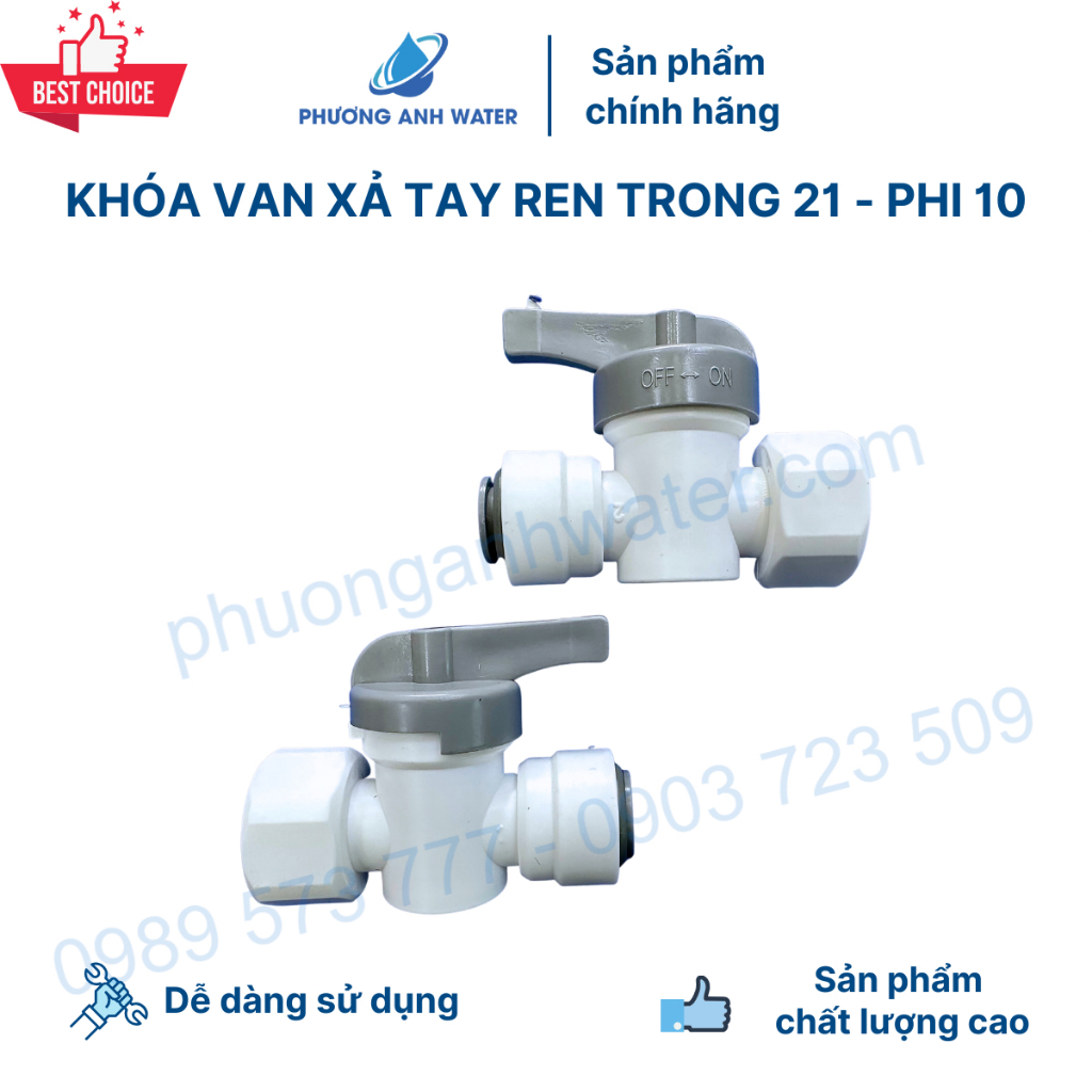 Khóa van xả tay 1 đầu ren 21  và 1 đầu phi 10 dùng cho máy lọc nước