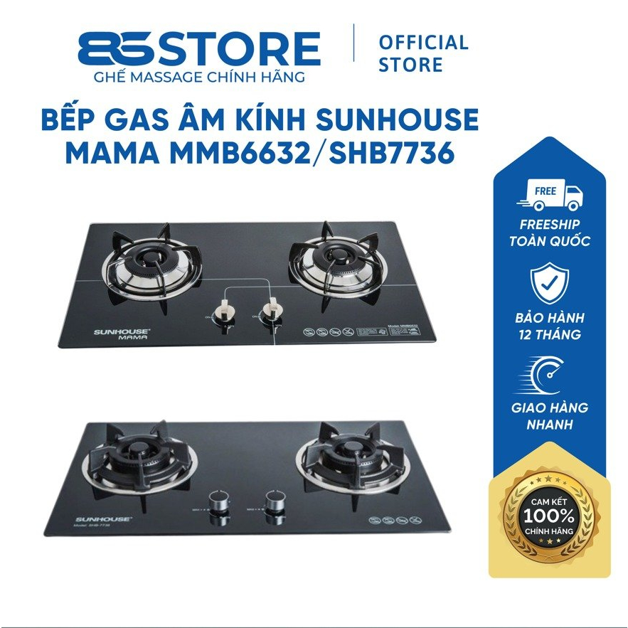 Bếp Gas Âm Kính SUNHOUSE SHB7736 / MAMA MMB6632 Tiết Kiệm Gas An Toàn Thiết Kế Hiện Đại Chất Liệu Cao Cấp
