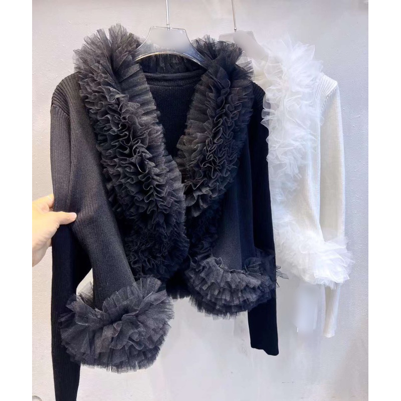 Áo Khoác Lông Len Hai Màu Đen Trắng