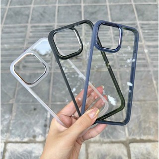 Ốp lưng trong kính X&M viền màu cho iPhone 15 Pro max Vành cam nhôm siêu đẹp