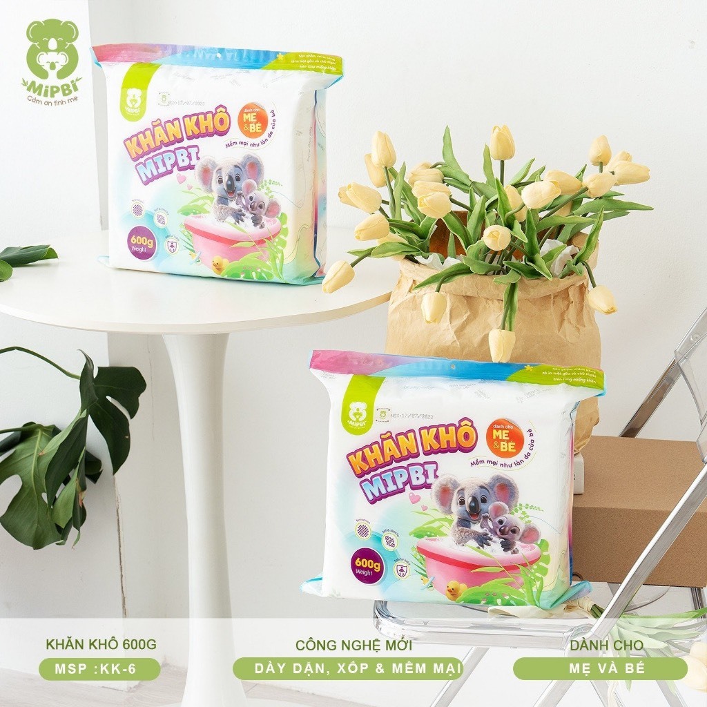 Khăn Khô Đa Năng Cao Cấp MIPBI Chính hãng Bịch 600/900G Dành  Cho Mẹ Và Bé
