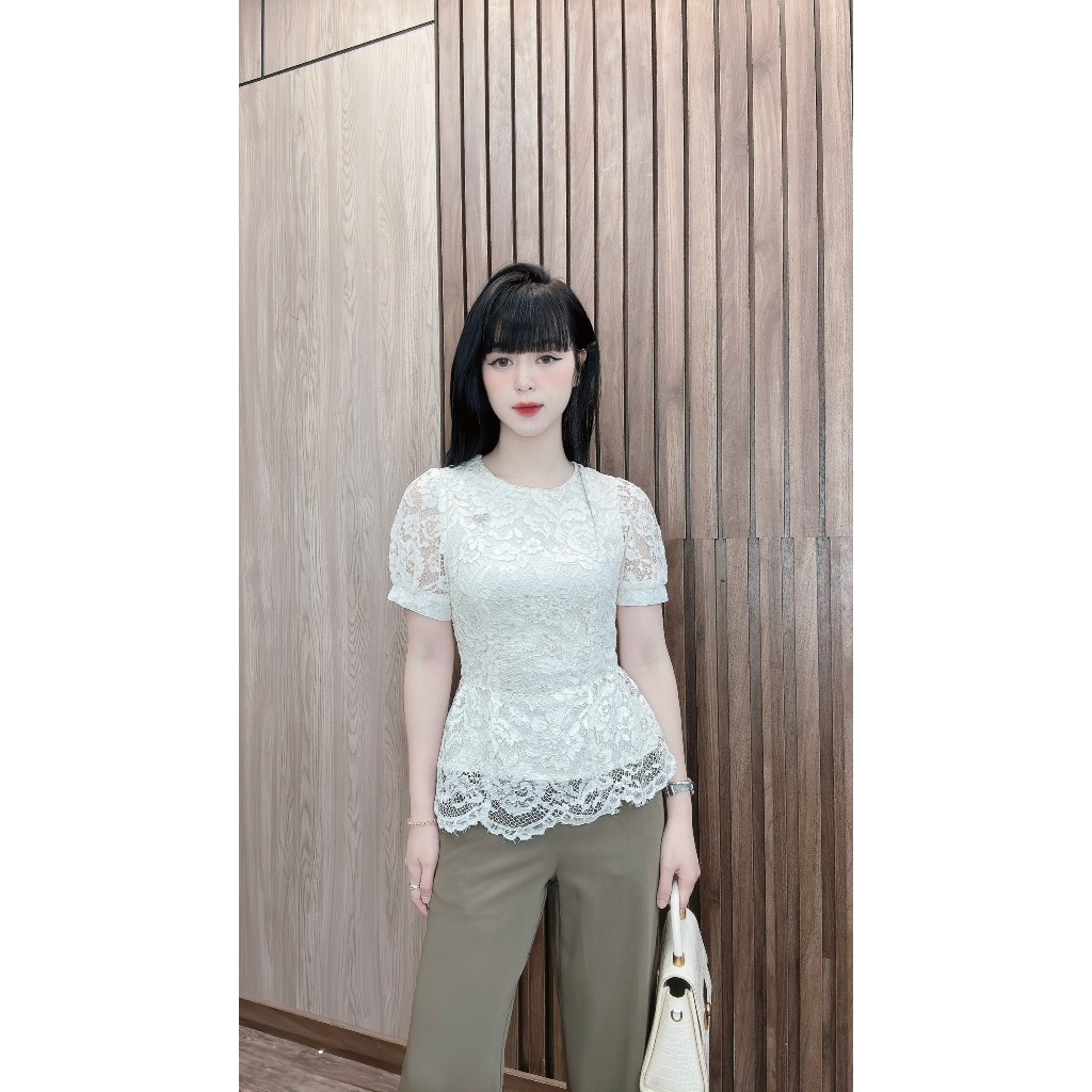 Áo sơ mi ren nữ cổ tròn dáng peplum Evalover