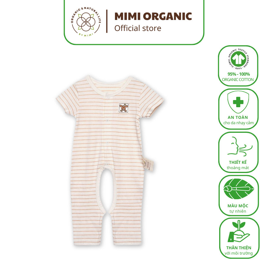 Bộ đồ dài tay Nature Colored - Mimi Organic khoét đũng sợi bông hữu cơ kẻ nâu cho trẻ em