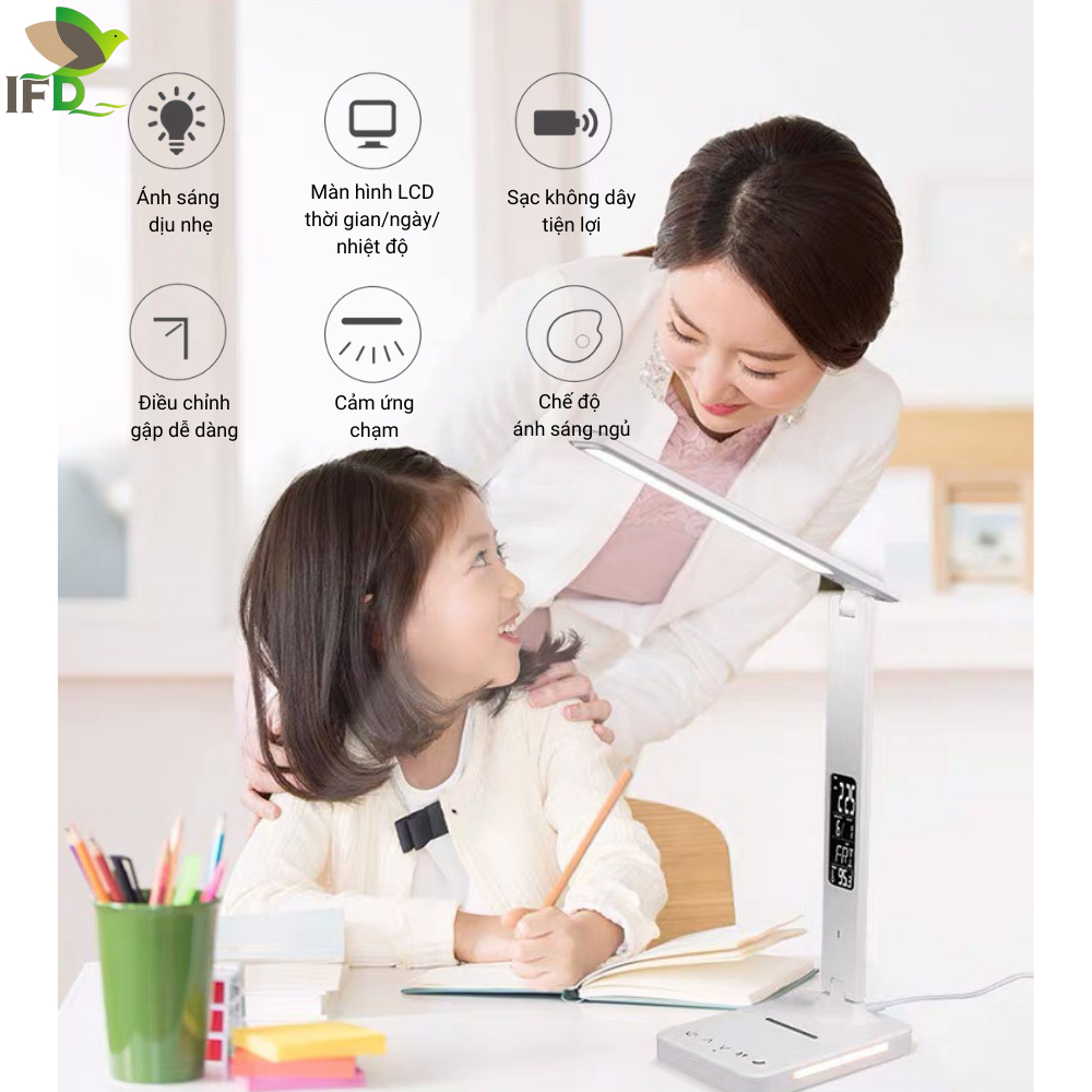 Đèn Bàn Học AIFANDA Chông Cận Kết Hợp Sạc Không Dây Màn Hình LCD- Dùng Học Tập, Làm Việc| HÀNG CHÍNH HÃNG BH 12 THÁNG