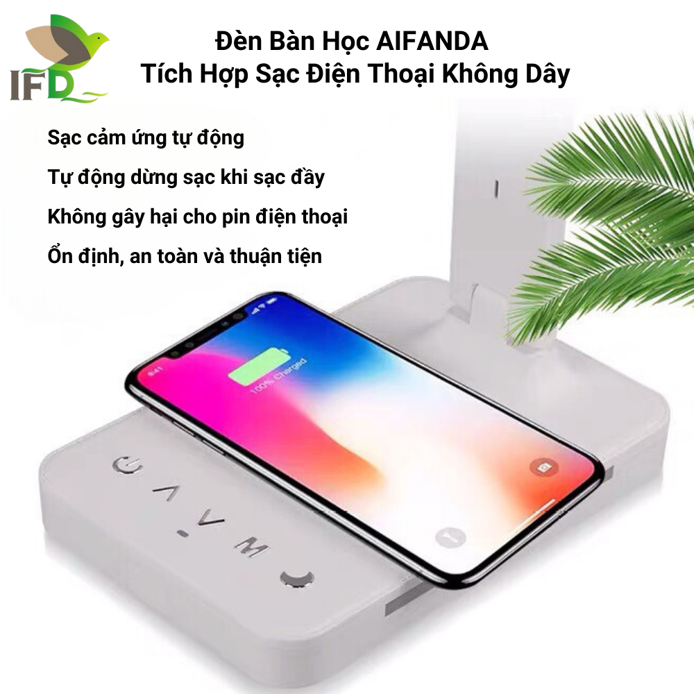 Đèn Bàn Học AIFANDA Chông Cận Kết Hợp Sạc Không Dây Màn Hình LCD- Dùng Học Tập, Làm Việc| HÀNG CHÍNH HÃNG BH 12 THÁNG