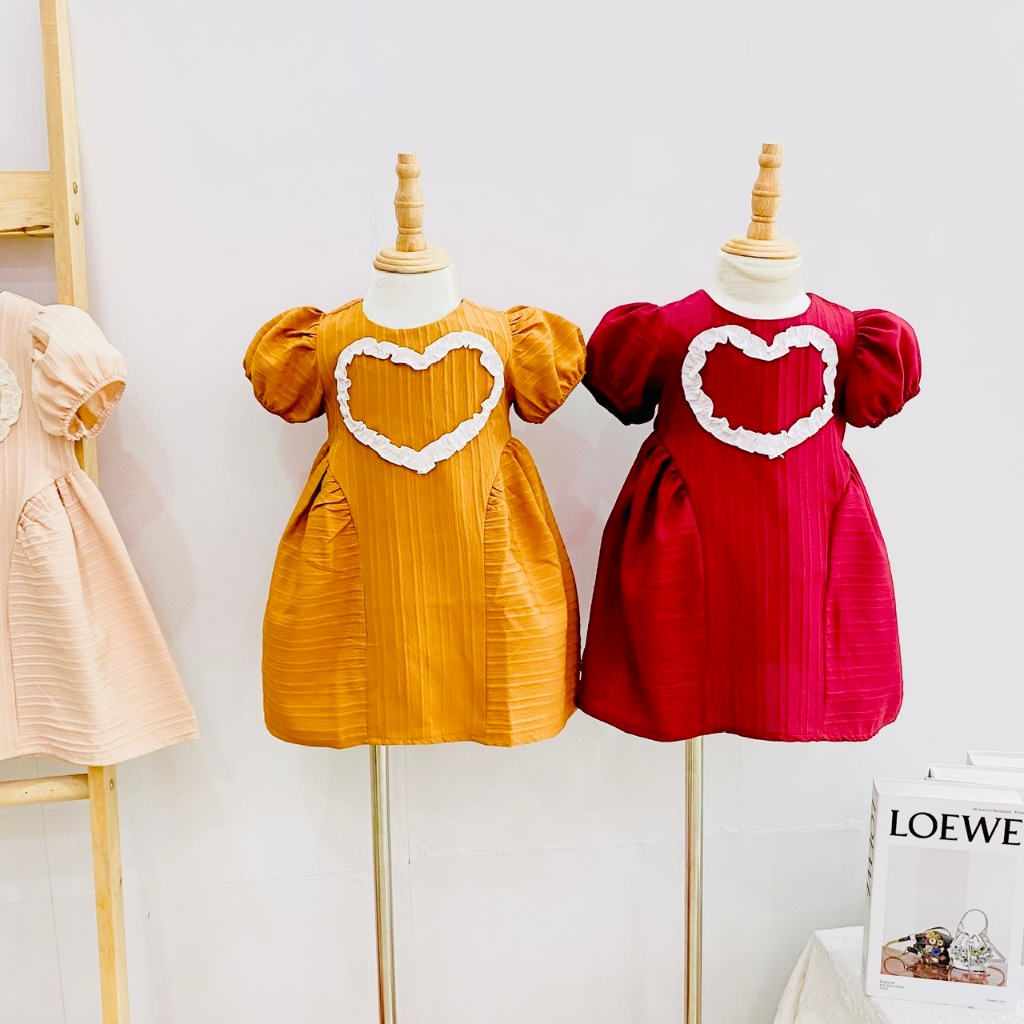 Đầm tim đỏ cổ tròn ngắn tay dáng xoè sang Handykids