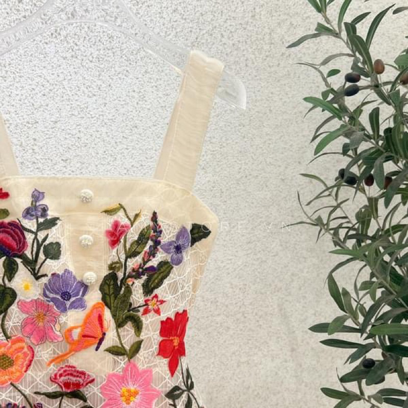 Đầm dự tiệc text giả ren thanh lịch dáng chữ A hai dây cổ vuông , cover hãng Amy