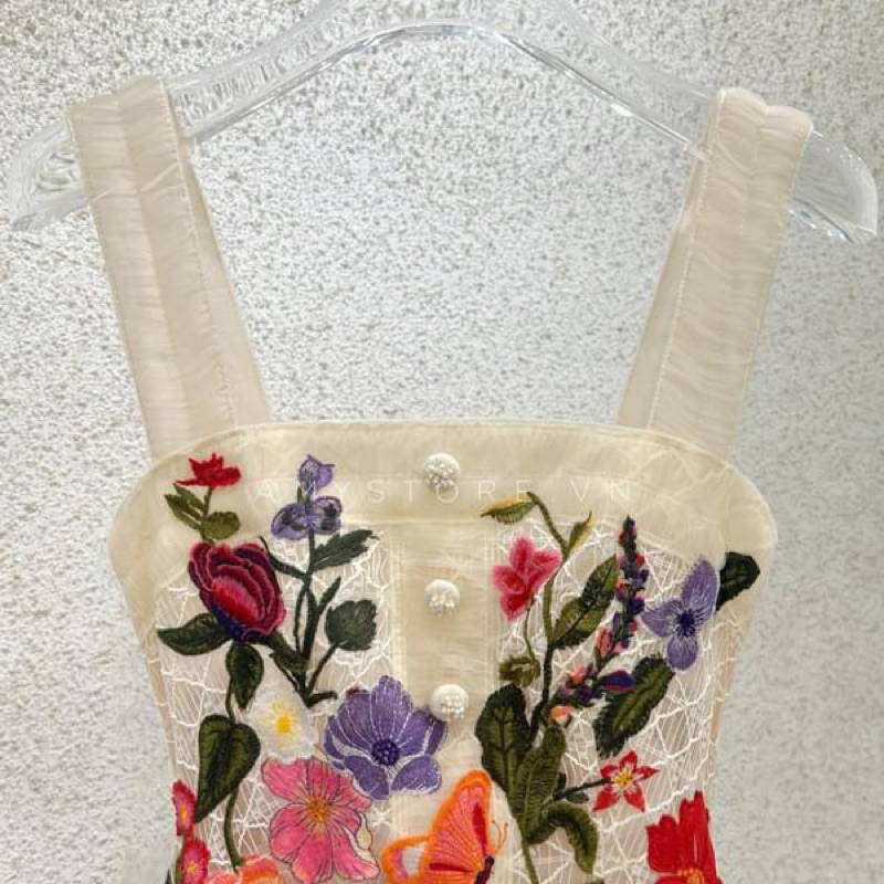 Đầm dự tiệc text giả ren thanh lịch dáng chữ A hai dây cổ vuông , cover hãng Amy