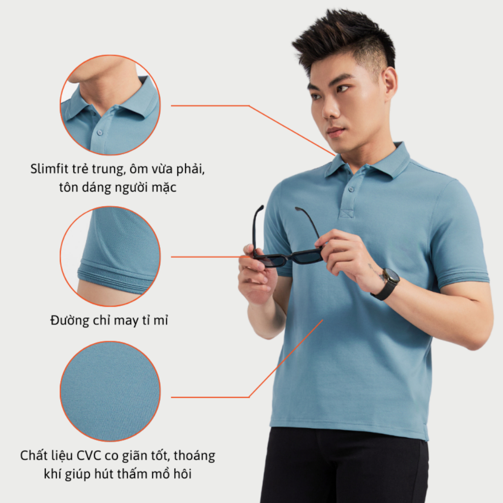 Áo thun polo nam trơn tay ngắn HUDOMAN form slimfit chất vải cotton CVC co giãn thoáng khí bền màu AOPOLO-004