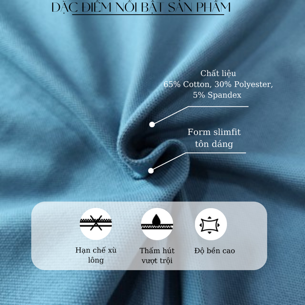 Áo thun polo nam trơn tay ngắn HUDOMAN form slimfit chất vải cotton CVC co giãn thoáng khí bền màu AOPOLO-004