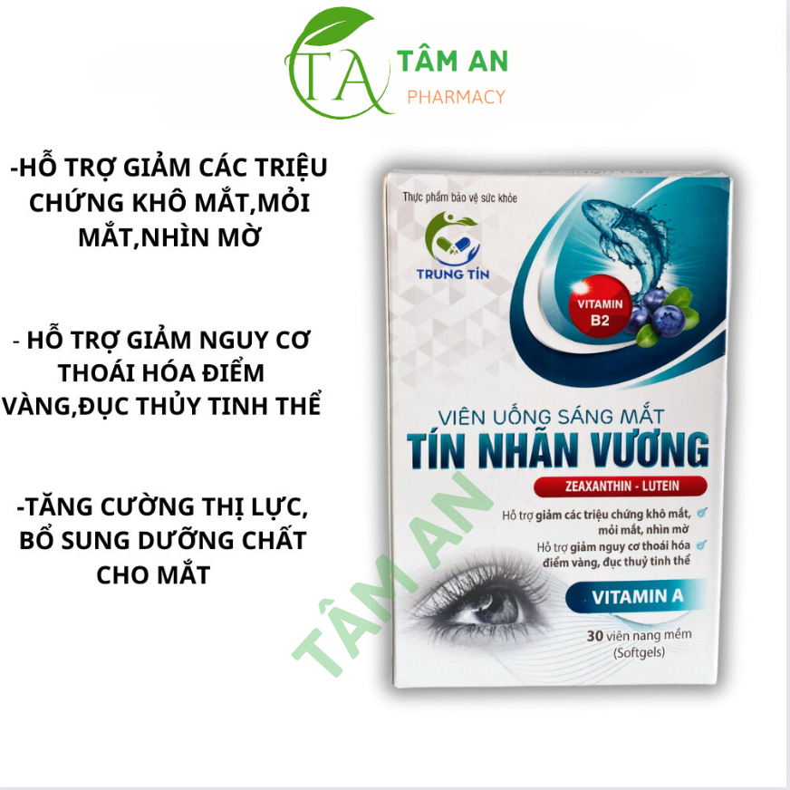 Viên uống sáng mắt Tín Nhãn Vương bổ mắt,viên sáng mắt  giảm các triệu chứng khô mắt, mỏi mắt, nhìn mờ hộp 30 viên
