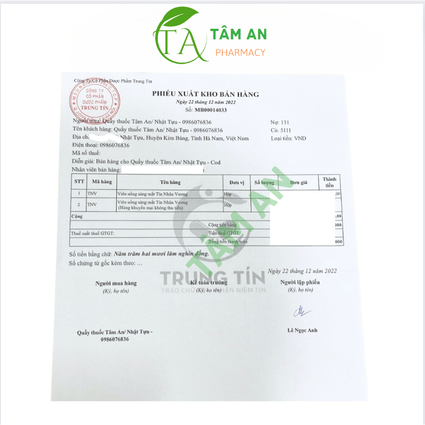 Viên uống sáng mắt Tín Nhãn Vương bổ mắt,viên sáng mắt  giảm các triệu chứng khô mắt, mỏi mắt, nhìn mờ hộp 30 viên