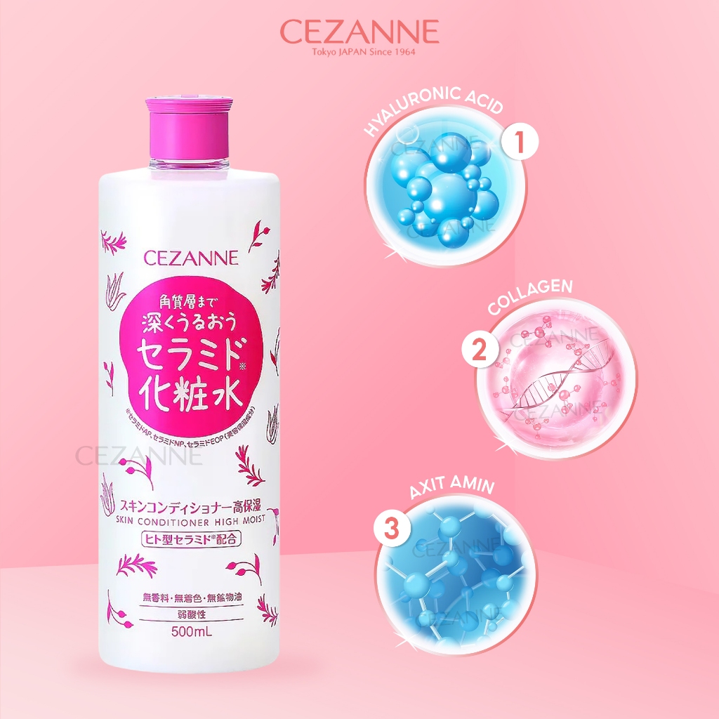 Nước hoa hồng cấp ẩm Cezanne Skin Conditioner Hight Moist Nhật Bản tăng độ đàn hồi, chống lão hóa 500ml