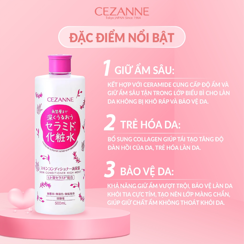 Nước hoa hồng cấp ẩm Cezanne Skin Conditioner Hight Moist Nhật Bản tăng độ đàn hồi, chống lão hóa 500ml