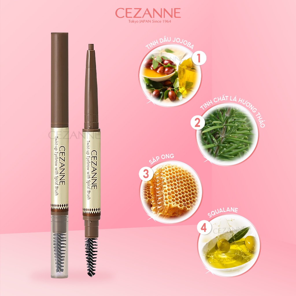 Chì Kẻ Lông Mày Cezanne Twist-Up Eyebrow With Spiral Brush Nhật Bản Chống Nước Lâu Trôi 0.23g