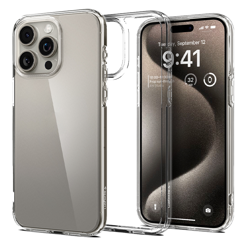Ốp lưng iPhone 15 Pro Max Spigen Ultra Hybrid Crystal Viền màu Đen, Xanh Dương, Trong suốt, Xám