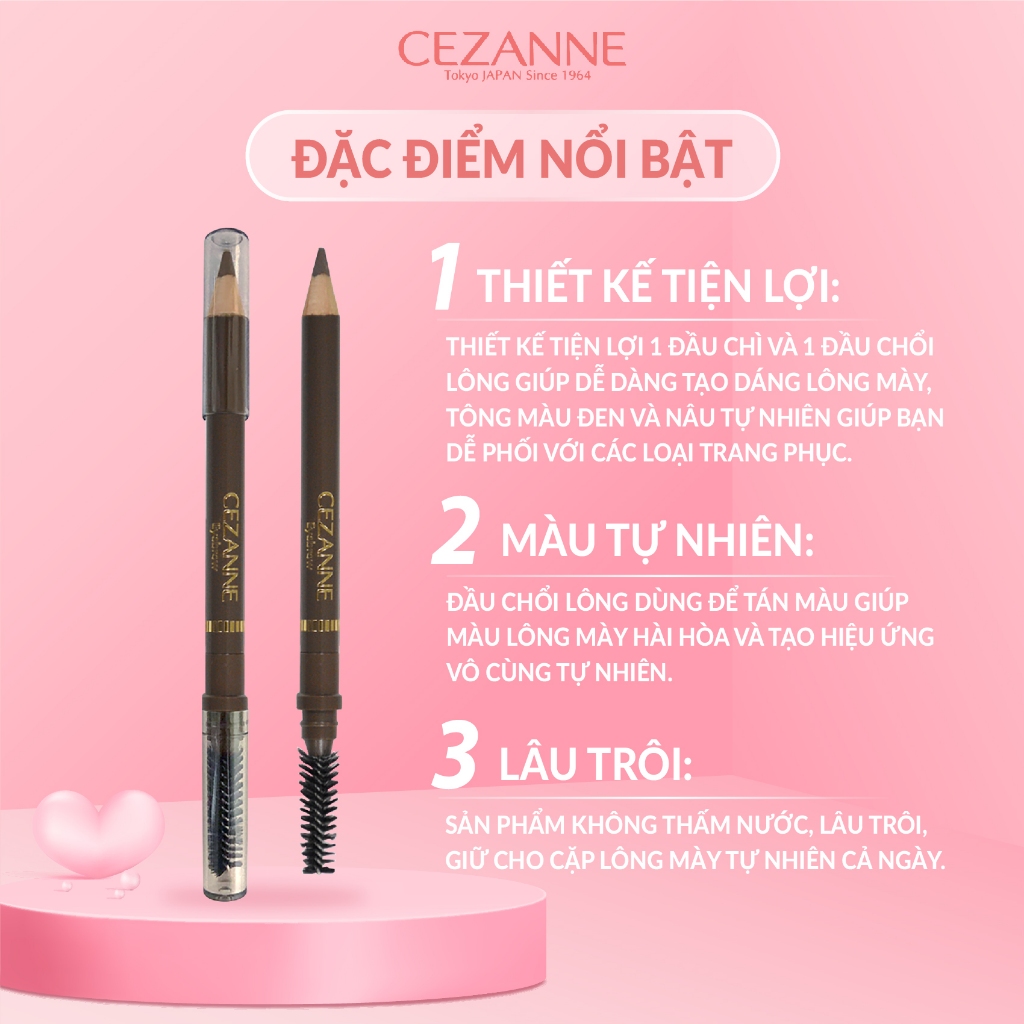 Chì kẻ lông mày Cezanne Eyebrow With Spiral Brush bền màu không thấm nước 1.2g