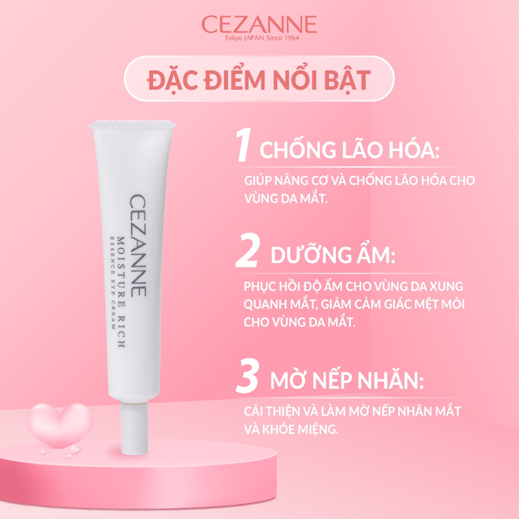 Kem dưỡng mắt Cezanne Moisture Rich Essence Eye Cream Nhật Bản giúp nâng cơ và chống lão hóa cho vùng da mắt 17g