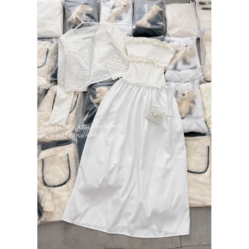 Set váy body nhún kèm áo khoác