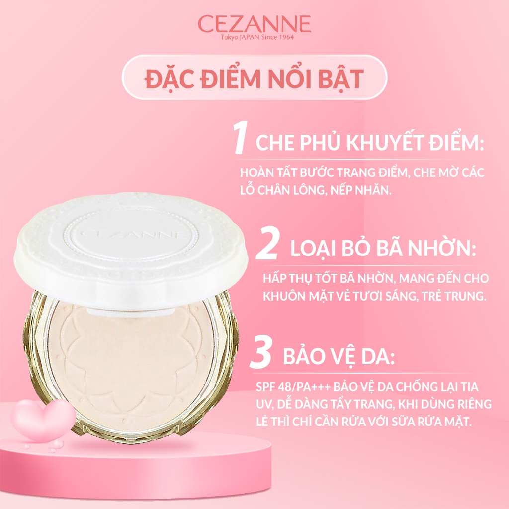 Phấn phủ kiềm dầu Cezanne UV Silk Cover Powder Nhật Bản siêu mịn chống thấm nước SPF 50 PA++++ 10g