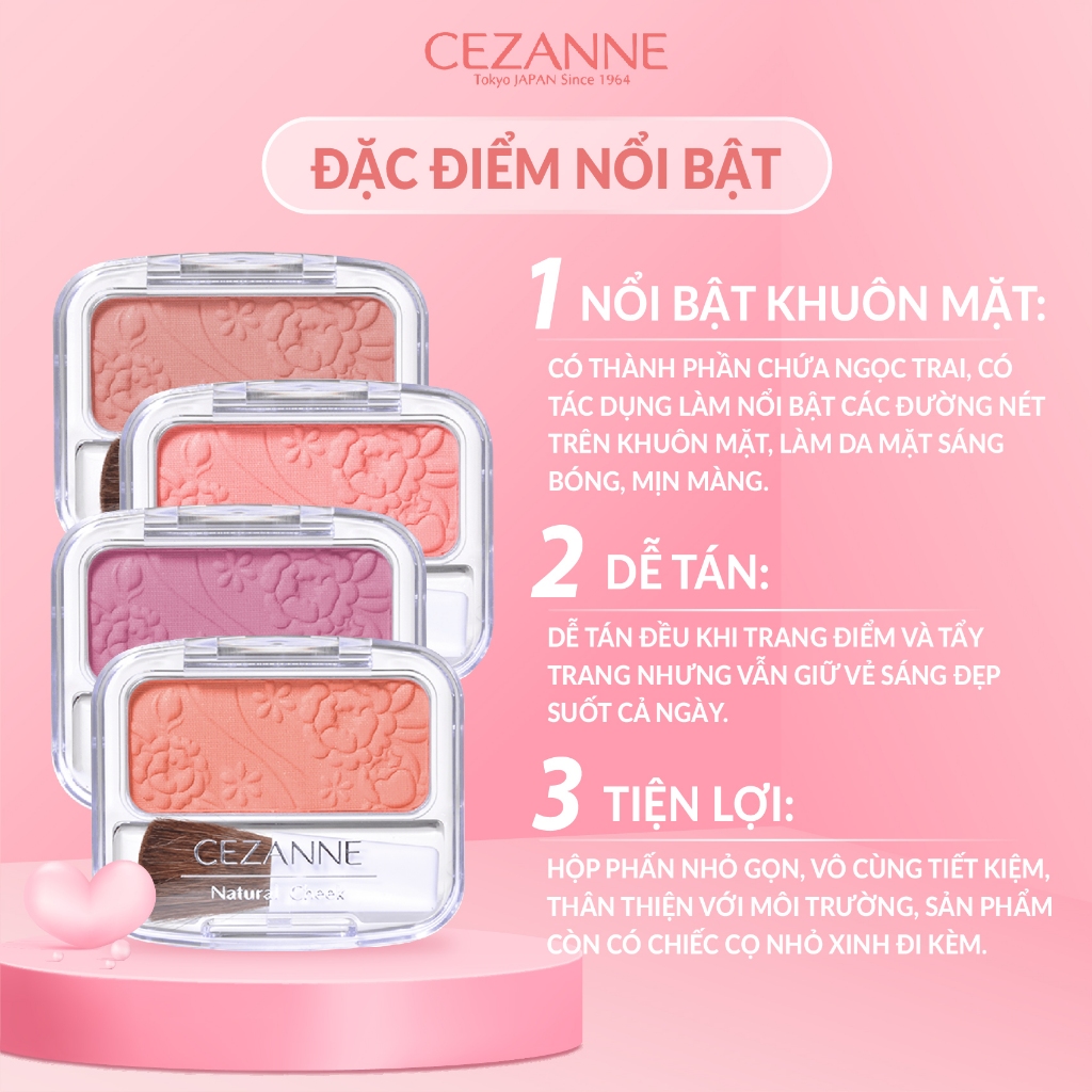 Phấn Má Hồng Cezanne Natural Cheek N Nhật Bản Mềm Mịn Lâu Trôi Màu 10 Cam Nhạt 4g